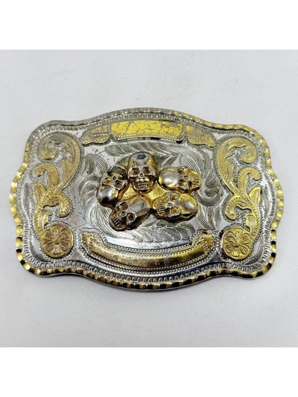 Vintage Skull Western Belt Buckle XL Extra Large Halloween Death Devil Filigree